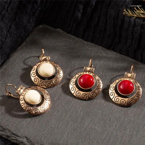 Baumelnde Ohrringe, Vintage-Stil, Bohemian-Stil, für Damen, Schmuck, großer runder Kreis, geometrische Pailletten, rote Steine, Tropfenohrring, Brincos Bijoux