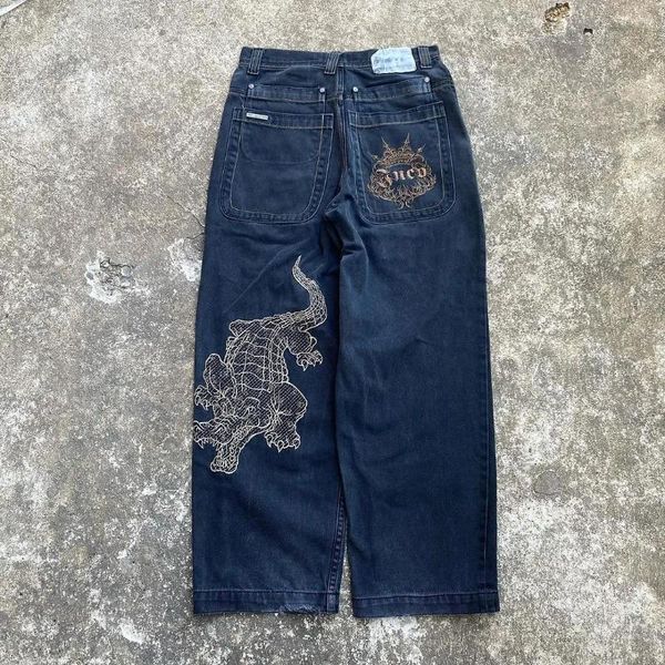 Jeans da uomo americano sciolto Hip Hop Rap Haruku modello di tendenza uomini e donne 2024 abbigliamento da strada Y2K pantaloni a gamba larga a vita alta