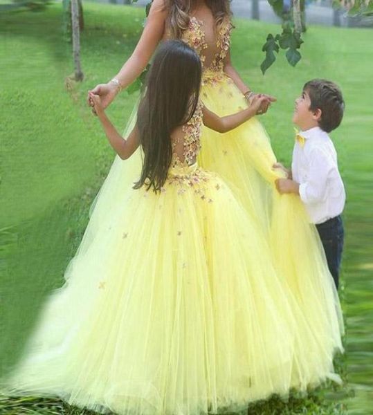 Feito sob encomenda deslumbrante vestido de baile amarelo vestidos da menina de flor para meninas de casamento vestidos de concurso crianças vestido de festa barato crianças baile dre1781830