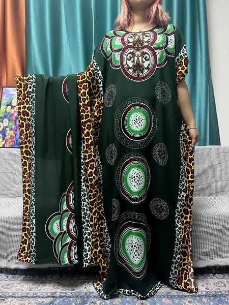 Roupas étnicas Conjuntos muçulmanos Abayas para mulheres diamantes florais algodão emenda leopardo solto femme robe vestidos africanos com 160x70 cm