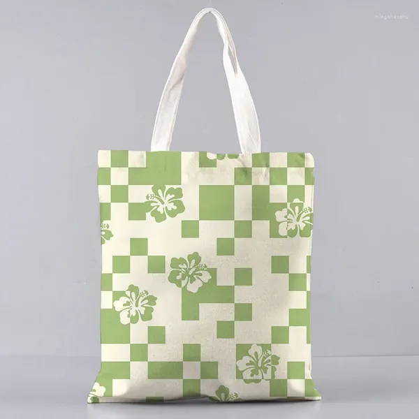Сумки для покупок, свежая модная сумка-тоут с принтом из хлопка и льна, экологически чистая многоразовая сумка для переноски, большая вместительная парусиновая сумка на плечо