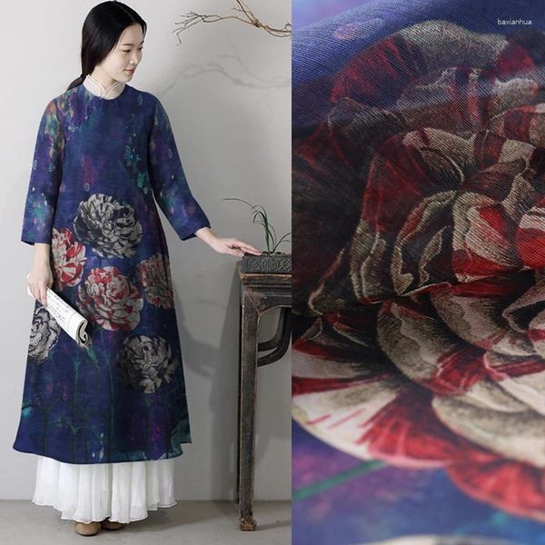 Tecido de roupas 140cm vestido de linho jato de tinta digital cheongsam seda pano atacado chinês