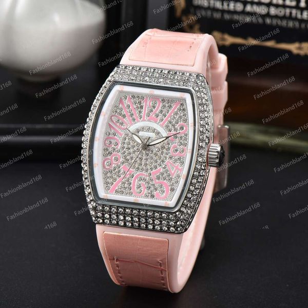 2024 nuovi orologi con diamanti per donna Orologi da polso da lavoro con doppio calendario, cinturino in pelle d'acciaio tempestato di diamanti rosa