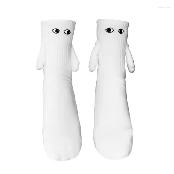 Leggings da donna Coppie che si tengono per mano Calzini Aspirazione magnetica bianca Simpatica bambola creativa con personalità tridimensionale