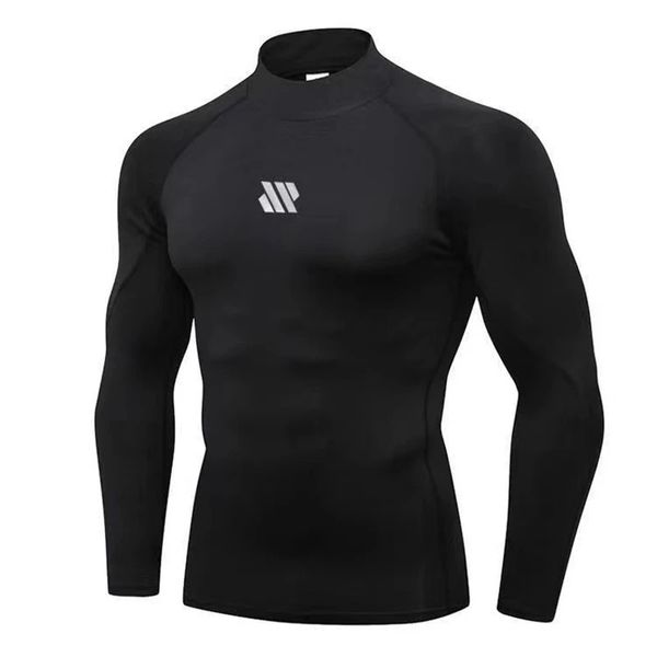 Maglietta da uomo a maniche lunghe Collo alto Asciugatura rapida Top Sport Fitness Corsa Abbigliamento da allenamento Calzamaglia maschile Maglietta 240130