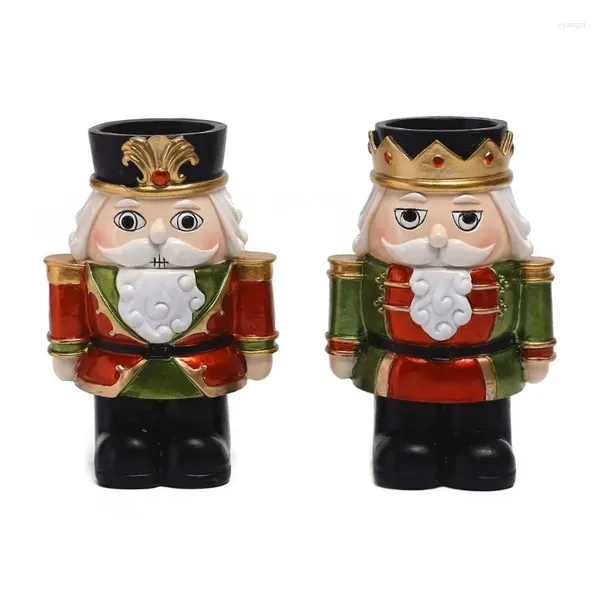 Titulares de velas Y1QB Nutcracker Figur Solder Resina Figuras em miniatura para o Christmas Living Room Home Decoration Ornament Kids Presente
