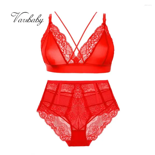 Set di reggiseni Varsbaby Donne sexy senza fili in pizzo floreale Reggiseno traspirante ultrasottile Mutandina a vita alta Set di biancheria intima da 2 pezzi