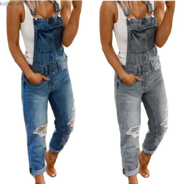 Calças femininas de duas peças venda quente suspensórios denim macacão para mulheres moda jeans rasgados macacão casual roupas femininas S-3XL transporte da gota yq240214