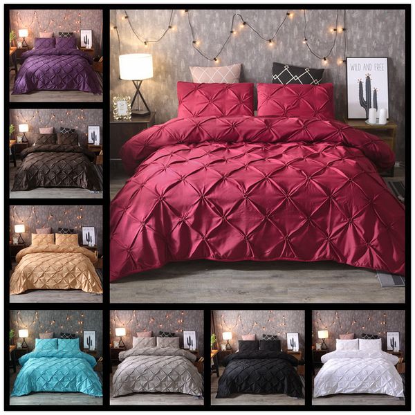 Copripiumino nero di lusso Set di biancheria da letto breve con piega a pizzico Queen King Size 3 pezzi Set di biancheria da letto Copripiumino con federa 8 colori