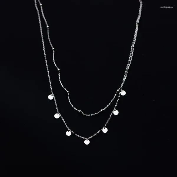 Подвески PONYKISS, модное двухслойное ожерелье из стерлингового серебра 925 пробы с легкими бусинами, вафельное колье-чокер для женщин, романтические изящные ювелирные изделия, падение