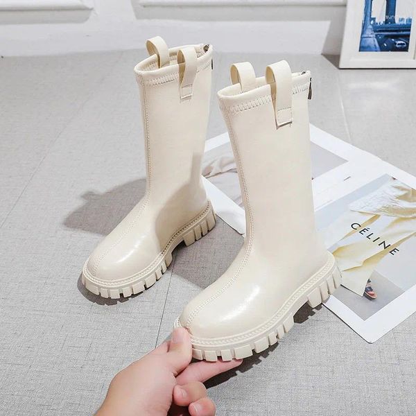 Botas meninas 2024 estilo coreano primavera outono pequena princesa chique elegante versátil crianças couro gota plana