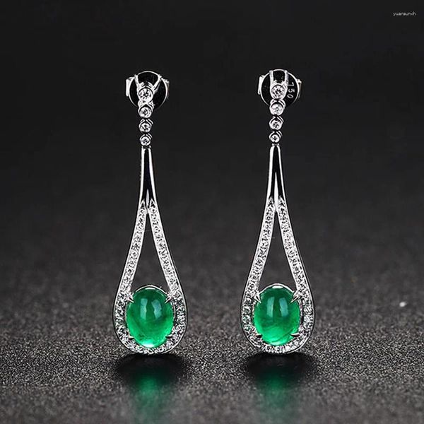 Baumelnde Ohrringe Vintage grüner Kristall Zirkon Diamanten Jade Smaragd Edelsteine Tropfen für Frauen Weißgold Silber Farbe Schmuck Brincos