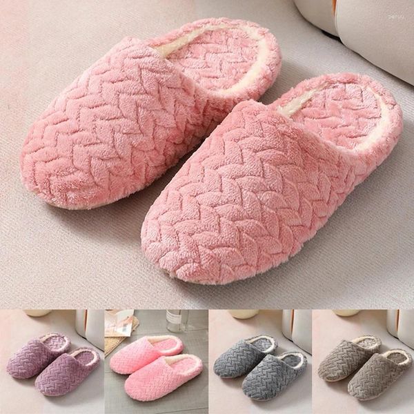 Pantofole A604zxw Coperta Autunno Inverno Caldo Peluche Scarpe da Casa Donna Casa Pavimento Piatto Morbido Scivoli Camera da Letto Colore Puro