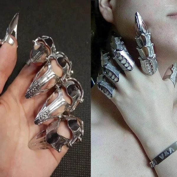 Cluster Ringe Gothic Punk Ring Rock Scroll Gelenk Rüstung Knuckle Metall Vollfinger Klaue Halloween Unisex Verstellbares Set 2024