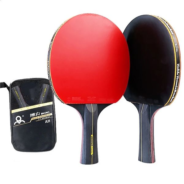2 шт., профессиональная 6-звездочная ракетка для настольного тенниса, набор для пинг-понга, резиновая ракетка высокого качества, весло для летучей мыши с сумкой 240122