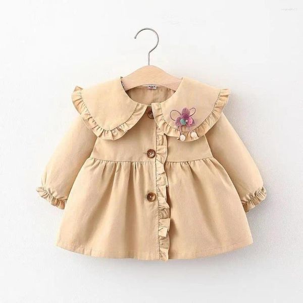 Jaquetas 2024 bebê meninas primavera outono roupas lapela trench coat bonito princesa de manga comprida para crianças cor sólida inverno