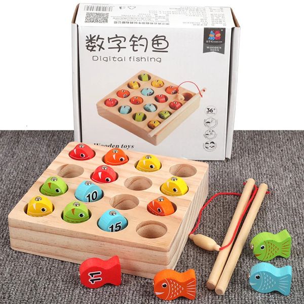 Giocattolo da pesca magnetico per bambini Magnete numerico Giocattoli di pesce per ragazze Ragazzi Gioco educativo in legno Montessori per bambini 240202