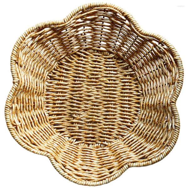 Conjuntos de louça Rattan Tecido Servindo Bandeja Flor Em Forma de Placa Artesanal Decorativa Bandejas de Vime Redondo Boho Tigelas Cesta de Frutas Lanche