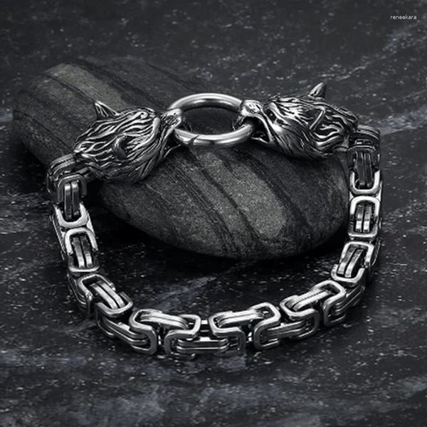 Link pulseiras de alta qualidade liga de zinco nórdico masculino lobo-cabeça pulseira viking jóias quadradas na escandinavia