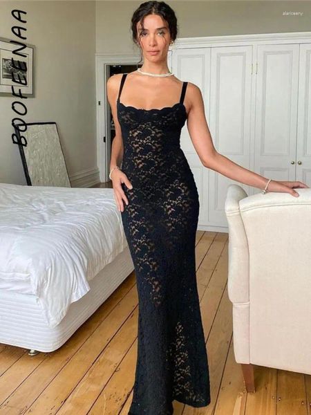 Abiti da festa BOOFEENAA Pizzo floreale Nero Sheer Compleanno Backless Slit Abito lungo maxi Abiti estivi per donna 2024 C83-CI27