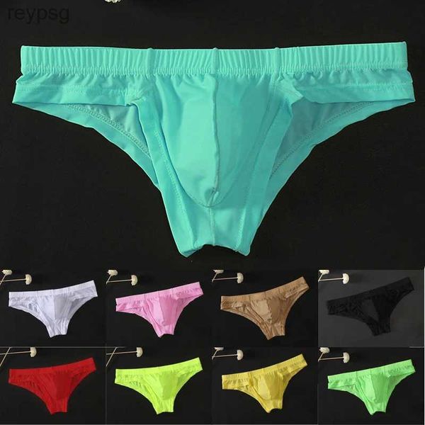 Cuecas masculinas quentes sexy gelo seda magro briefs confortável respirável cintura baixa roupa interior masculina cintura baixa yq240214