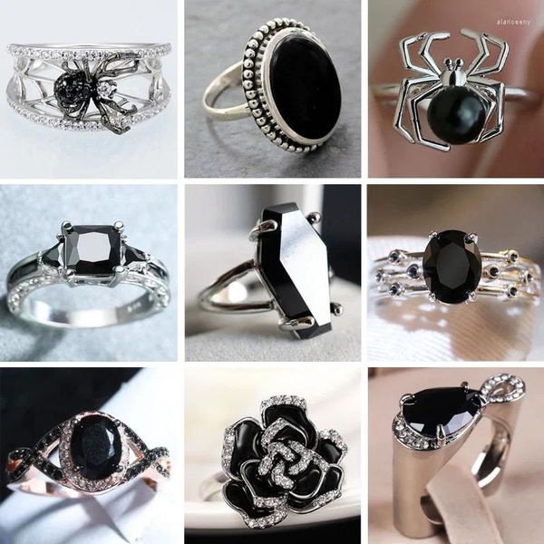 Cluster Ringe Mode Einfache Schwarz Kristall Zirkonia Für Frauen 2024 Elegante Verlobung Party Vintage Schmuck Zubehör Geschenk