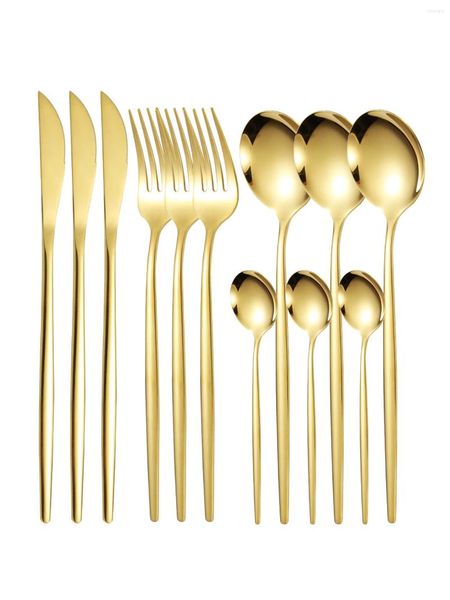 Set di stoviglie Set di posate sottili in acciaio inossidabile da 12 pezzi Set di coltelli da bistecca e forchette da caffè portoghesi