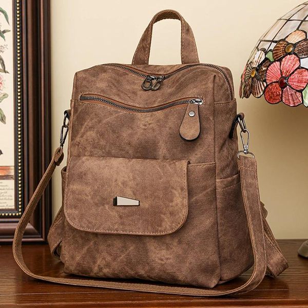 Rucksack Designer Vintage Frauen Rucksäcke 2024 Pu Leder Schule Für Gilrs Große Kapazität Damen Reise Luxus Schulter Taschen