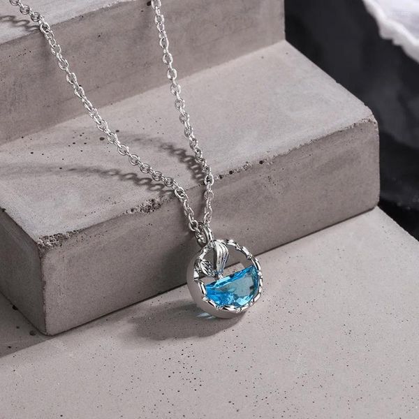 Pingentes 925 prata esterlina peixe cauda azul cristal colares para mulheres jóias de qualidade luxo por atacado presente feminino gaabou jóias