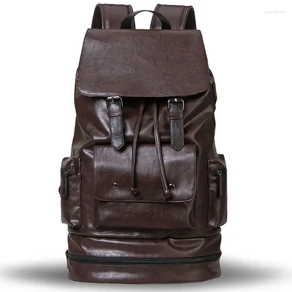 Sacos escolares Moda PU Couro Casual Viagem Mochila Back Bag Estilo Preppy Homens Mochila Alta Capacidade