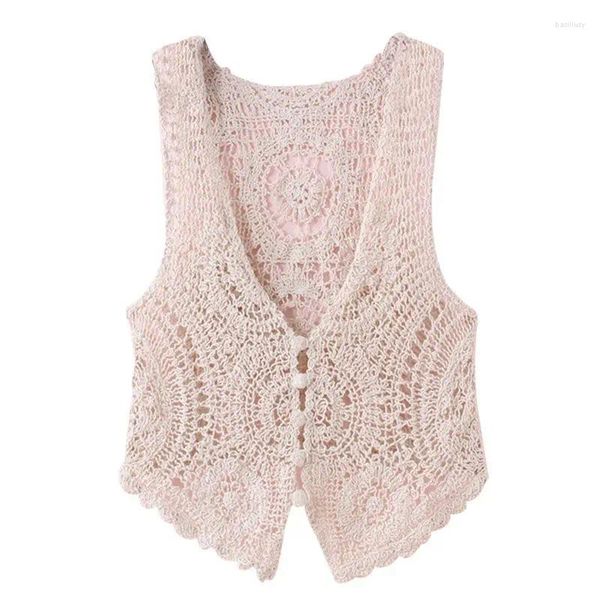 Coletes femininas Mulheres All-Matching Sem Mangas Oco Out Tank Top Cor Sólida Colete De Malha Crochet Cardigan Sweater Vest Outwear L61