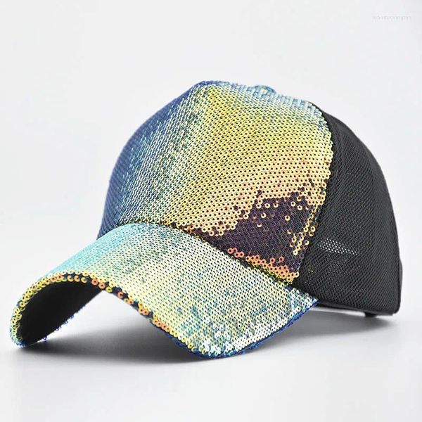 Ball Caps Bunte Pailletten Blingbling Mode 5 Panel Einstellbar Atmungsaktive Mesh Hut Frauen Männer Spezielle Visier Snapback Casquette Bones