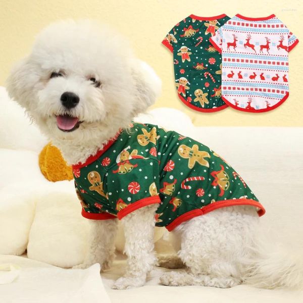 Vestuário de cachorro dos desenhos animados Pet Colete Camisas de Natal para Cães Gatos Elk Gingerbread Man Xmas Coletes Impressos Roupas Filhote de Cachorro Gatinho Trajes de Férias