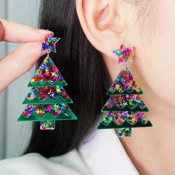 Brincos pendurados acrílico árvore de natal para mulheres na moda colorido estrelas natal gota brinco meninas festa ano jóias