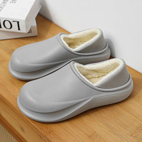 Chinelos Casa Sapatos Masculinos Confortáveis Mais Espessamento De Veludo Slip-on Simples Básico Desgaste Casal Chinelo