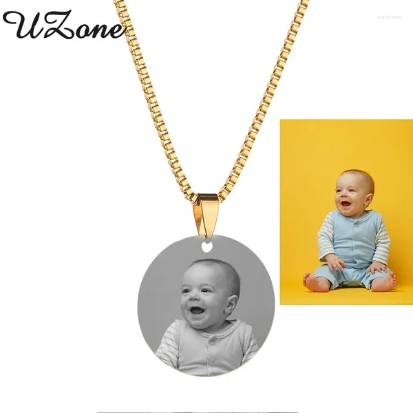 Colares de pingente uzone personalizado gravado po nome colar de aço inoxidável personalizado para bebê mulheres homens aniversário jóias presente