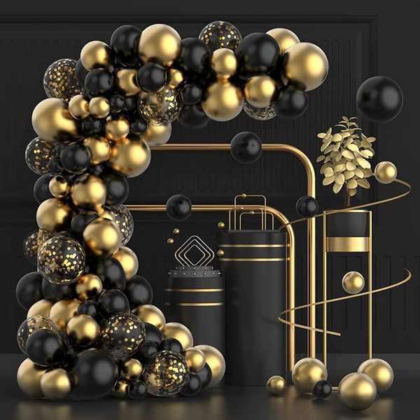 117 pezzi kit arco ghirlanda palloncino nero palloncini coriandoli oro metallizzato per matrimonio festa di compleanno laurea baby shower decor 240130