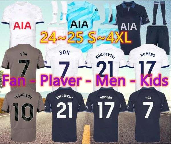 2024 25 MADDISON SON Futebol Jerseys KULUSEVSKI RIHARLISON KULUSEVSKI 2023 2024 ROMERO VELIZ VAN DE VEN Bissouma Tottenham Kit de futebol camisa Spurs top homens crianças conjuntos