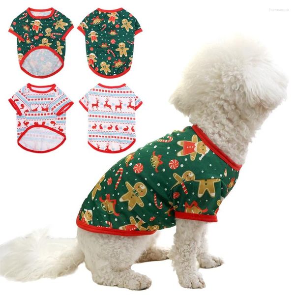 Vestuário para cães Natal Cartoon Pet Camisas Pequenos Cães Médios Coletes de Natal Bonito Elk Gingerbread Man Impresso Roupas Filhote de Cachorro Gatinho Trajes de Férias