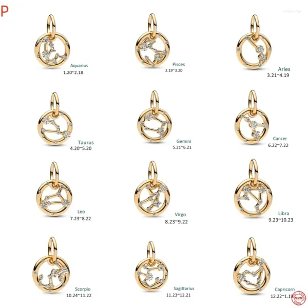 Pietre preziose sciolte Argento sterling 925 Colore oro Zodiaco Ariete Leone Pendnat Fit Bracciale originale che fa gioielli per le donne Regalo