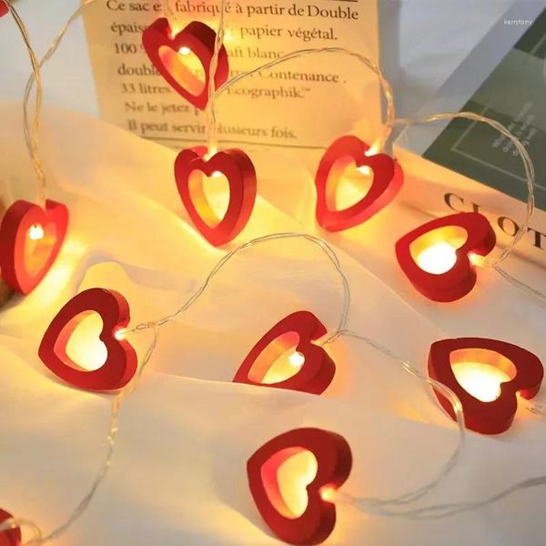 Stringhe 40 LED Legno Amore Cuore Stringa Lucine Luce rossa bianca Interni Festa di nozze Ghirlanda Decorazione lampada di San Valentino