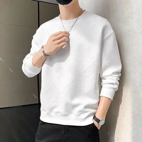 T Shirt per uomo Unicolor Top Plain Abbigliamento uomo Felpe Bianco manica intera Streetwear Poliestere Harajuku Fashion Social Tee 240202