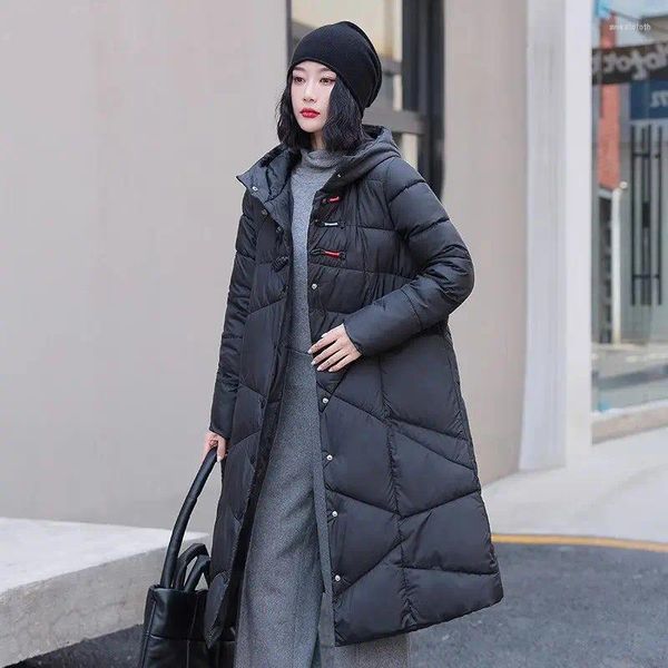 Frauen Trenchcoats 2024 Winter Chinesische Retro Platte Taste Verdickte Unten Jacke Große Größe Baumwolle Mantel Lange Parkas Abrigos Z3770