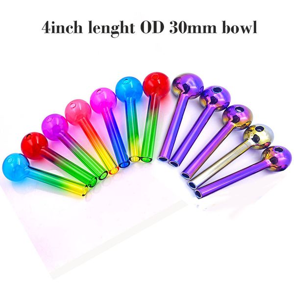 Tubo per bruciatore a olio in vetro arcobaleno all'ingrosso Tubo da fumo colorato da 4 pollici Tubo da 30 mm a sfera spessa Tubi in vetro Tobcco Chiodi per olio alle erbe Tubi per sigarette Pyrex