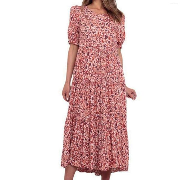 Lässige Kleider für Damen 2024, sexy Sommerkleid mit Blumenmuster, Rundhalsausschnitt, Taillenkollektion, Midi, für formelle Anlässe