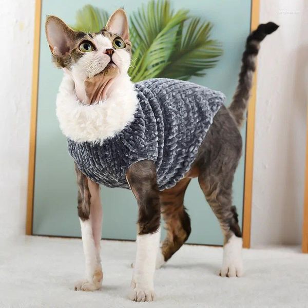 Костюмы для кошек, одежда для сфинкса, зимний теплый свитер из искусственного меха, наряд котенка, модное пальто с высоким воротником, пижамный комбинезон для кошек