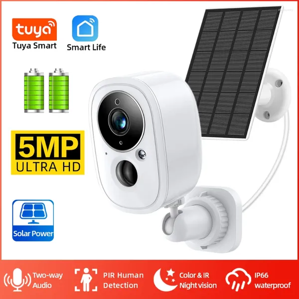Tuya Smart Leben Akku Outdoor Wireless WIFI 5MP IP Überwachung CCTV PIR Schutz Solar Kamera Mit Sirene Cam