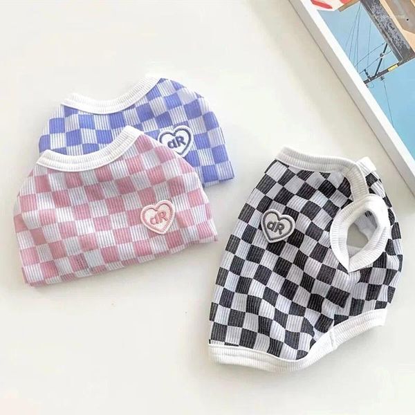 Abbigliamento per cani Canotta casual a scacchiera per animali domestici Primavera/Estate Costume per vestiti estivi per piccoli gatti con orsacchiotto sottile