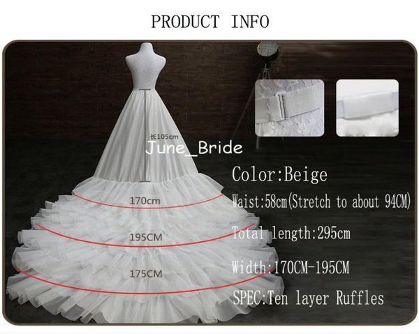 Mais novo vestido de noiva linha trem anágua acessórios de noiva dez camadas babados anáguas vestido quinceanera crinolin7230255