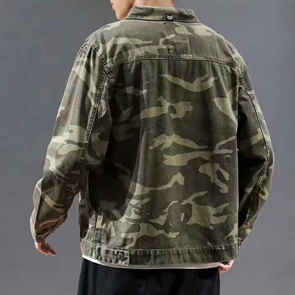 Jaqueta jeans camuflada masculina, jaqueta casual militar confortável com vários bolsos, casaco fino do exército, piloto de combate, jaqueta de carga 240122